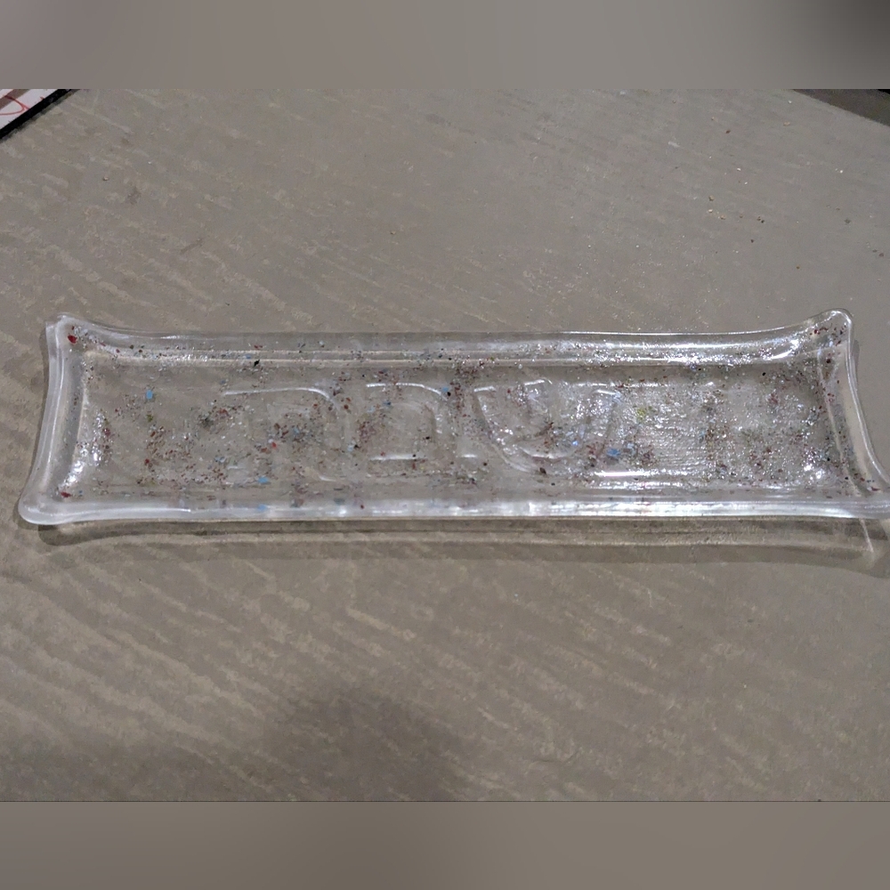 Hand Crafted Fused Glass "Shabbat" Candle Tray Or Candy Dish. Jewish. Hebrew.